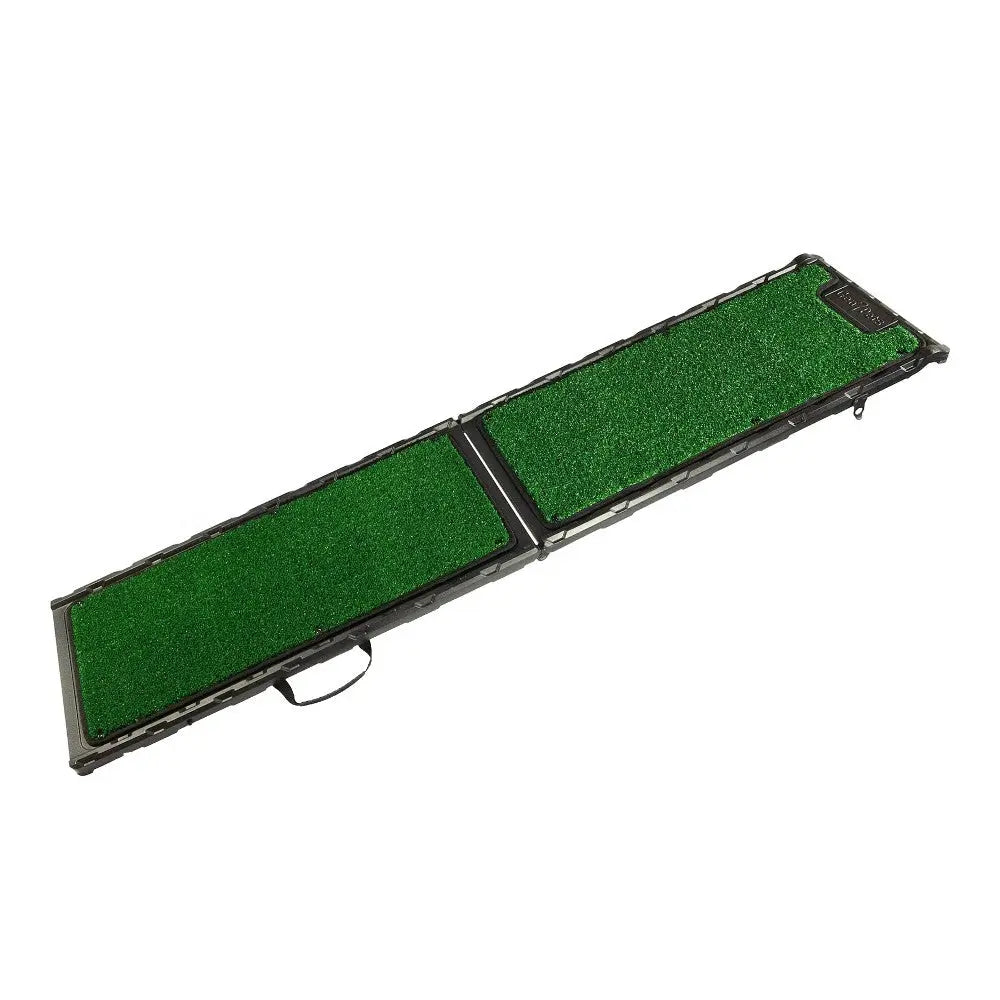 Pet ramp with artificial grass surface for easy access and comfort for dogs.