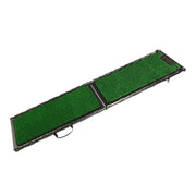 Pet ramp with artificial grass surface for easy access and comfort for dogs.