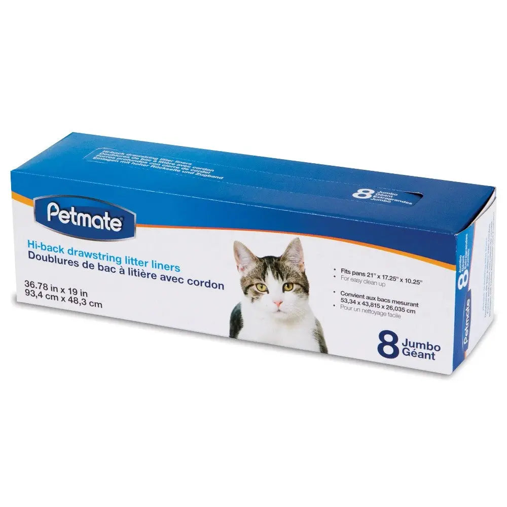 Petmate jumbo drawstring litter liners for easy cat litter box cleaning and maintenance.
