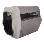 Stylish pet carrier with a soft exterior and mesh ventilation for comfort and safety.