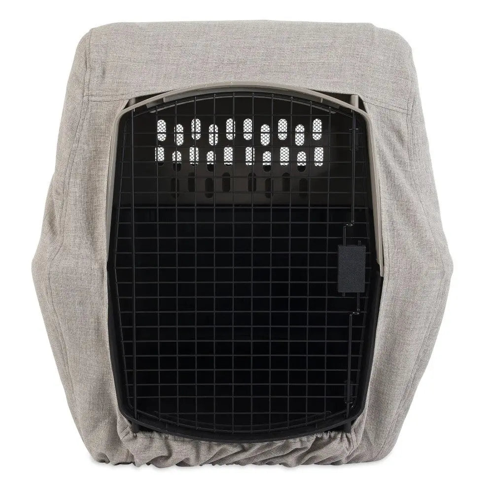 Pet carrier cover, soft fabric, protective design, stylish, and breathable for comfort during travel.