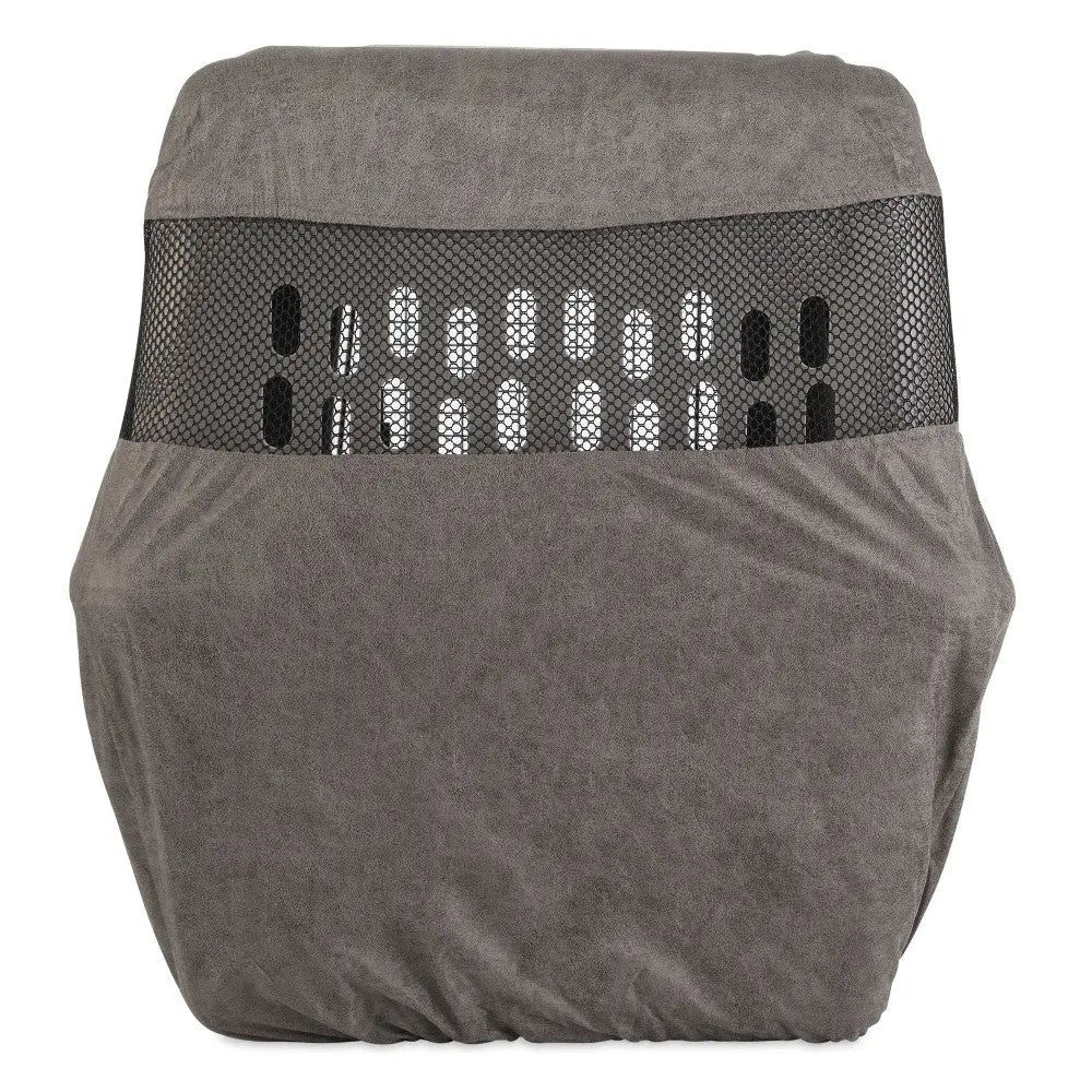 Gray pet carrier with mesh ventilation for comfort and safety during travel.