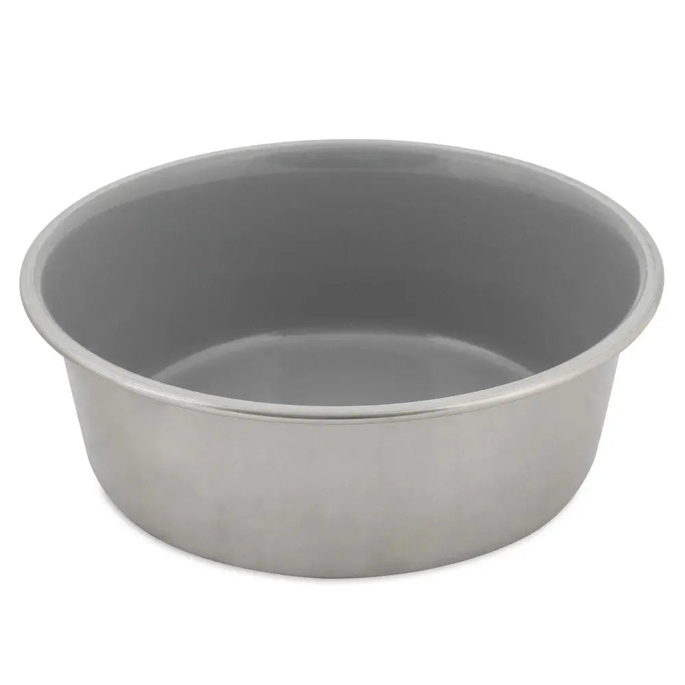 Stainless steel pet food bowl, durable and easy to clean for feeding pets.