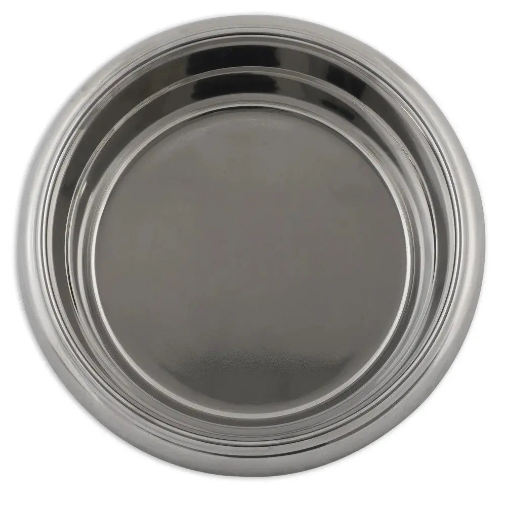 Stainless steel pet food bowl, durable and easy to clean for feeding pets.