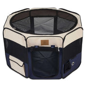 Pet playpen with mesh sides for ventilation, ideal for indoor and outdoor use.