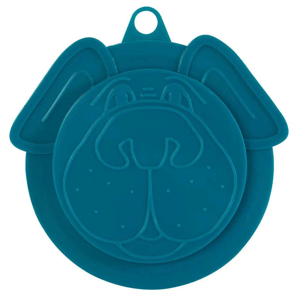 Dog-shaped silicone lid for keeping food fresh, featuring cute ear and nose details.