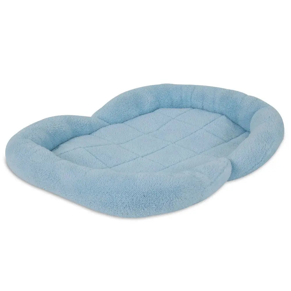 Cozy blue pet bed with soft fleece material for ultimate comfort and relaxation.