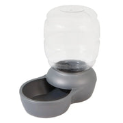 Pet water dispenser with a clear reservoir and gray base for easy hydration.