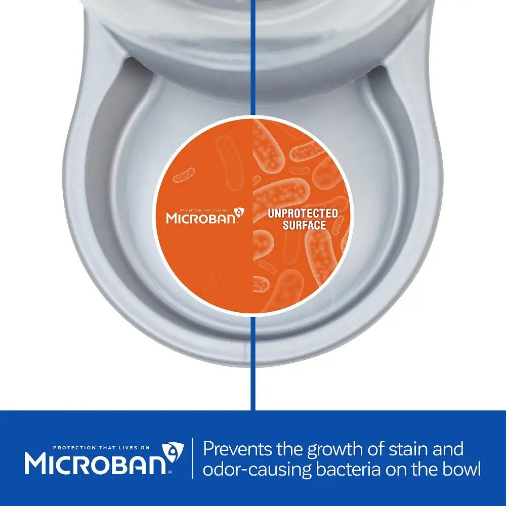 Microban bowl label highlighting bacteria protection and stain prevention features.