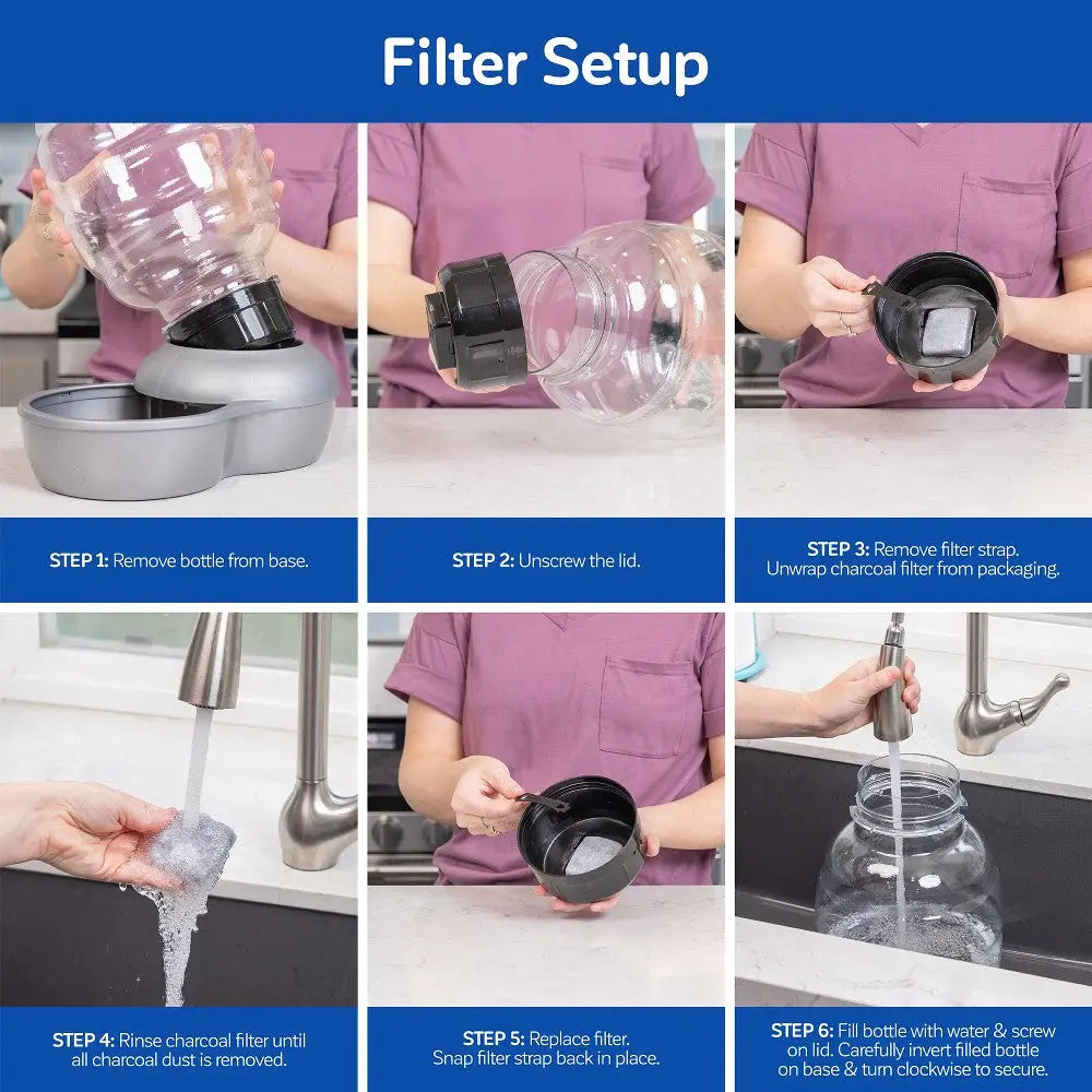 Step-by-step guide for setting up a water filter with clear instructions and visuals.