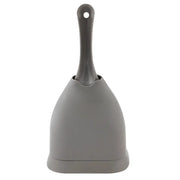 Gray dustpan with a comfortable handle for easy cleaning and debris collection.