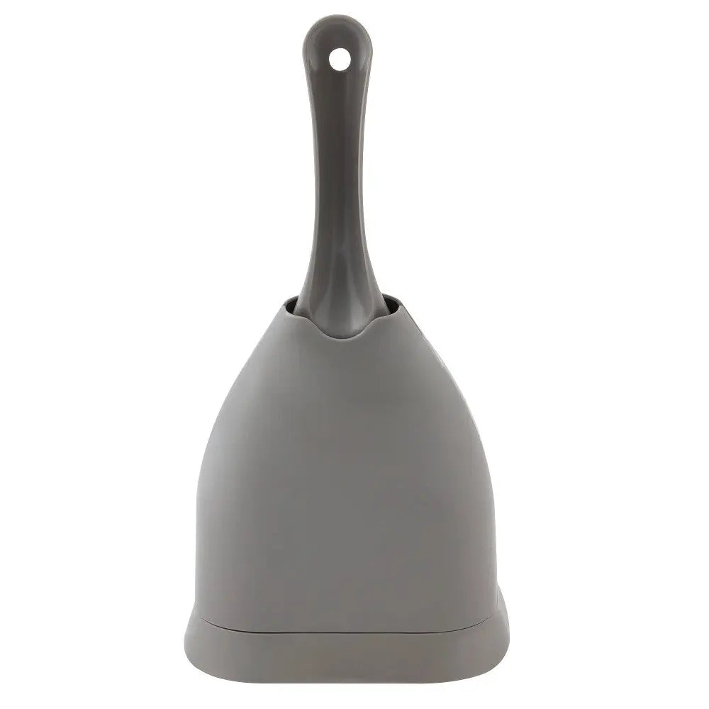 Gray dustpan with a comfortable handle for easy cleaning and debris collection.