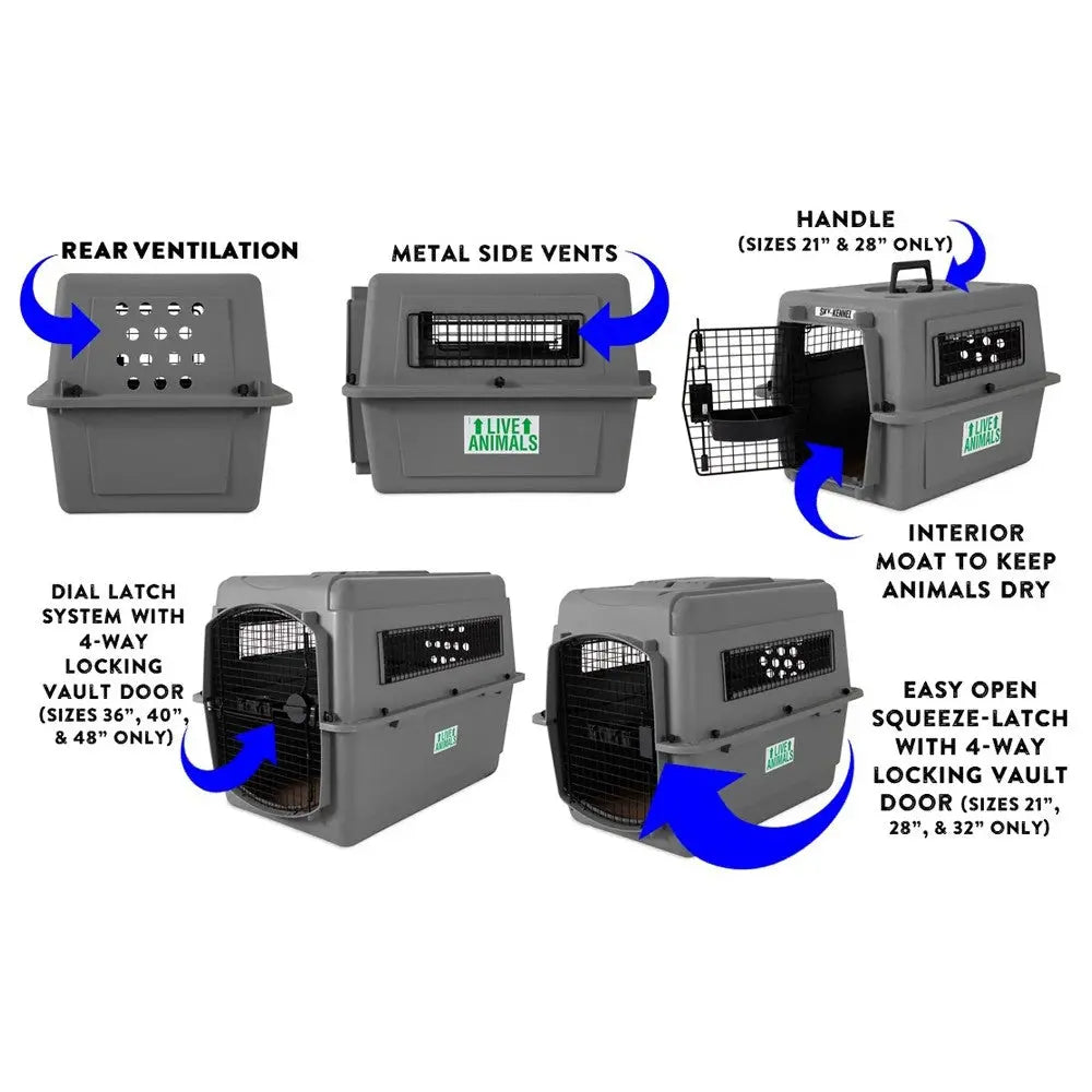 Pet carrier with ventilation, secure latch, and easy access door for safe animal transport.
