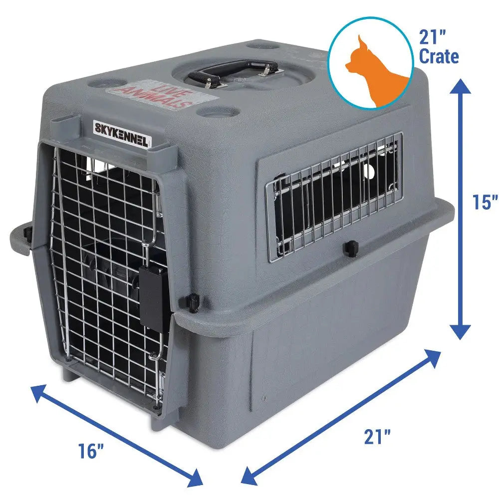 Durable 21-inch pet crate with secure metal door and ventilation for safe travel.