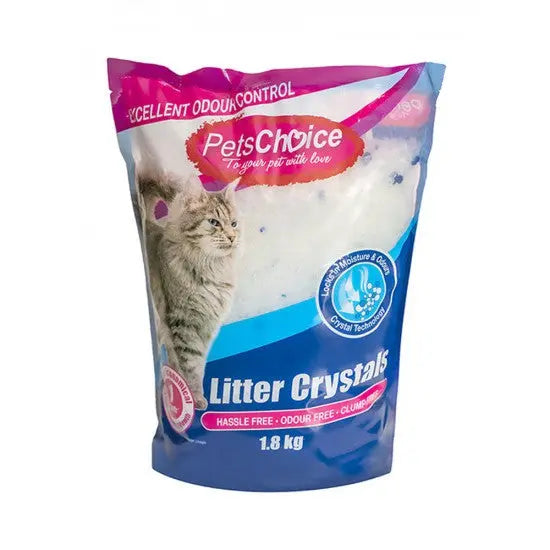 Pet's Choice litter crystals for excellent odor control and hassle-free cat care.