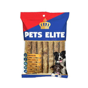 Pets Elite dog treats in a colorful bag, grain-free, gluten-free, and designed for dental health.