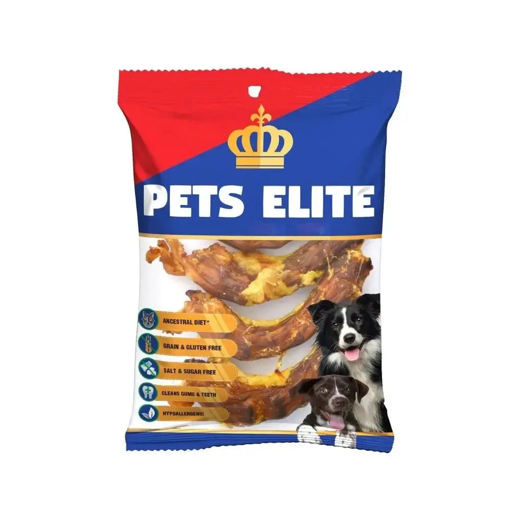 Pets Elite dog treats packaging featuring a grain-free, gluten-free formula for healthy chewing.