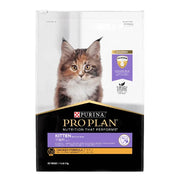 Purina Pro Plan kitten food bag featuring chicken formula for healthy development and nutrition.