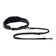 Adjustable dog leash with padded belt and bungee for comfortable hands-free walking.