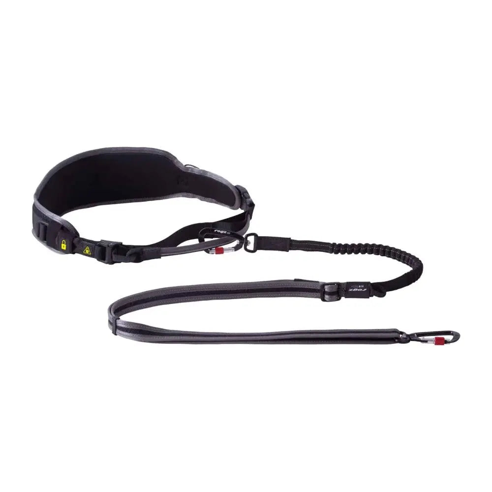 Dog running leash with adjustable belt and bungee for comfortable hands-free walking.