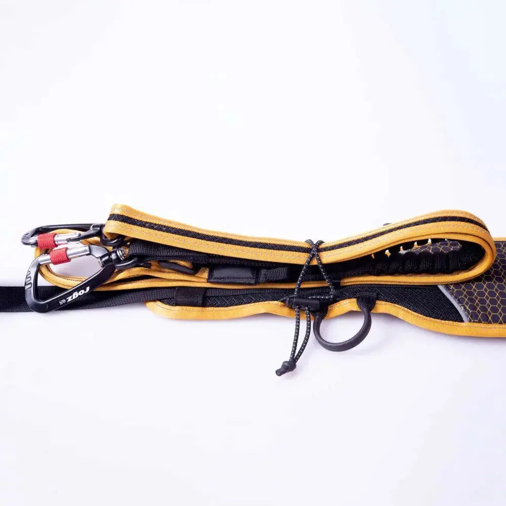 Durable climbing harness with carabiner and adjustable straps for safety and comfort.