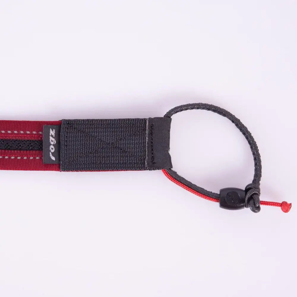Durable red and black dog leash handle with adjustable loop for comfort and control.