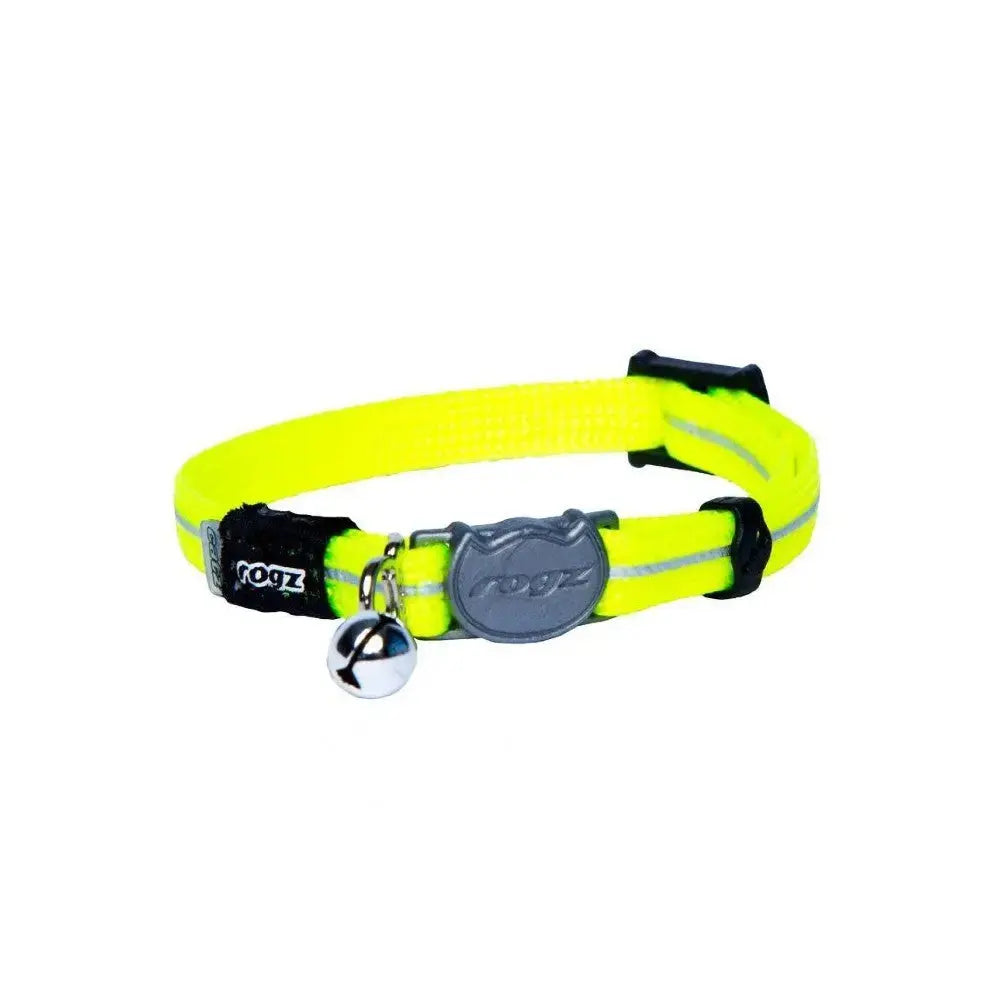 Bright yellow cat collar with bell and adjustable strap for safety and style.