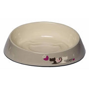 Ceramic pet food bowl with heart designs, perfect for stylish feeding.