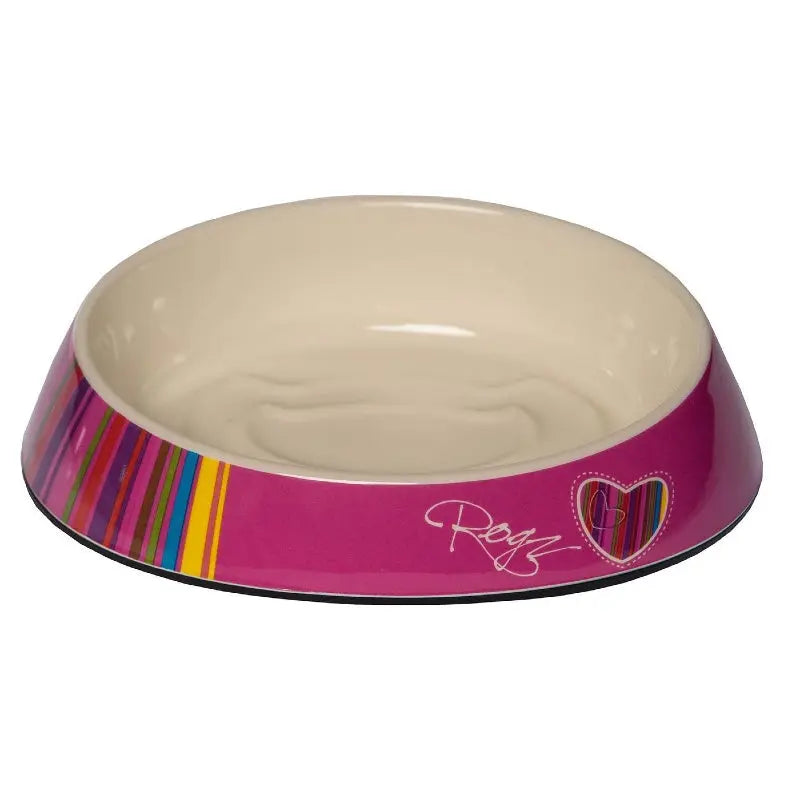 Colorful pet food bowl with a stylish design and non-slip base for easy feeding.