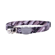 Rogz Catz collar in purple camo design, featuring a bell and adjustable buckle for cats.