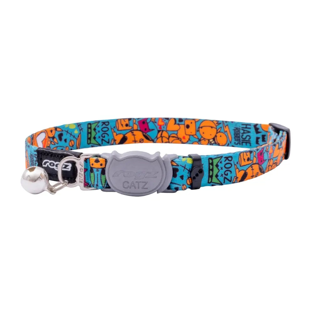 Colorful cat collar with playful designs and a bell for added safety.