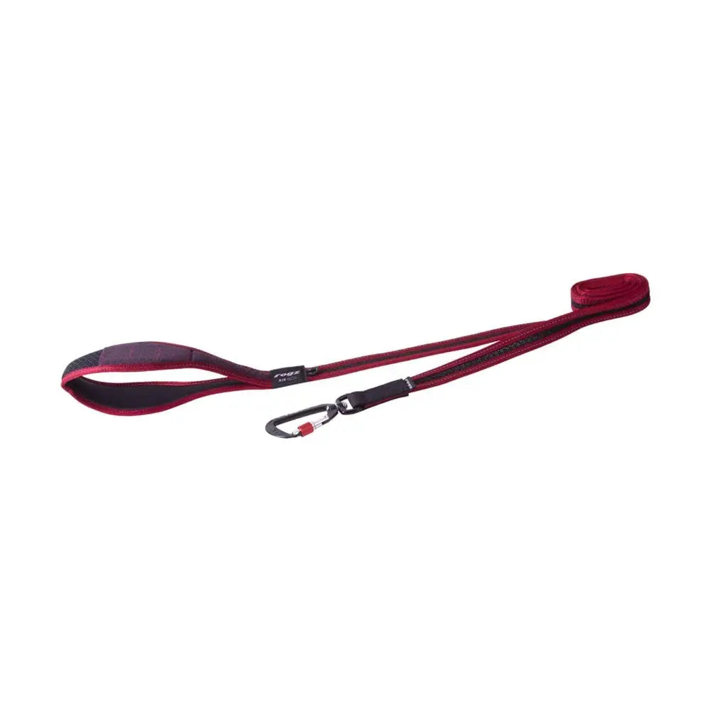 Durable red dog leash with padded handle and sturdy clip for secure walks.