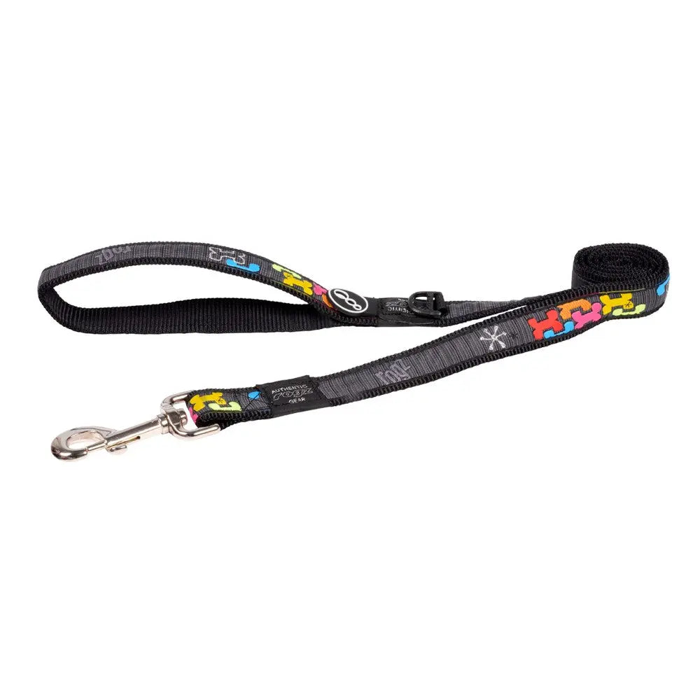 Colorful dog leash with durable clip, perfect for walks and training.