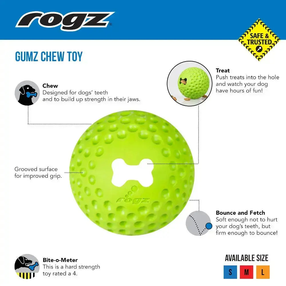 Bright green Gumz chew toy for dogs, designed for strength building and interactive play.