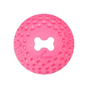 Pink dog toy ball with textured surface for enhanced grip and playtime fun.