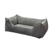 Cozy gray pet bed with soft fabric, perfect for dogs or cats to relax and sleep comfortably.