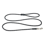Durable black dog leash with reflective stitching for safe nighttime walks.