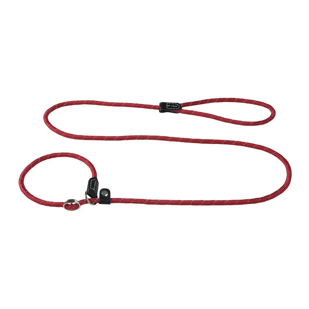Durable red dog leash made of sturdy rope, perfect for walks and training.