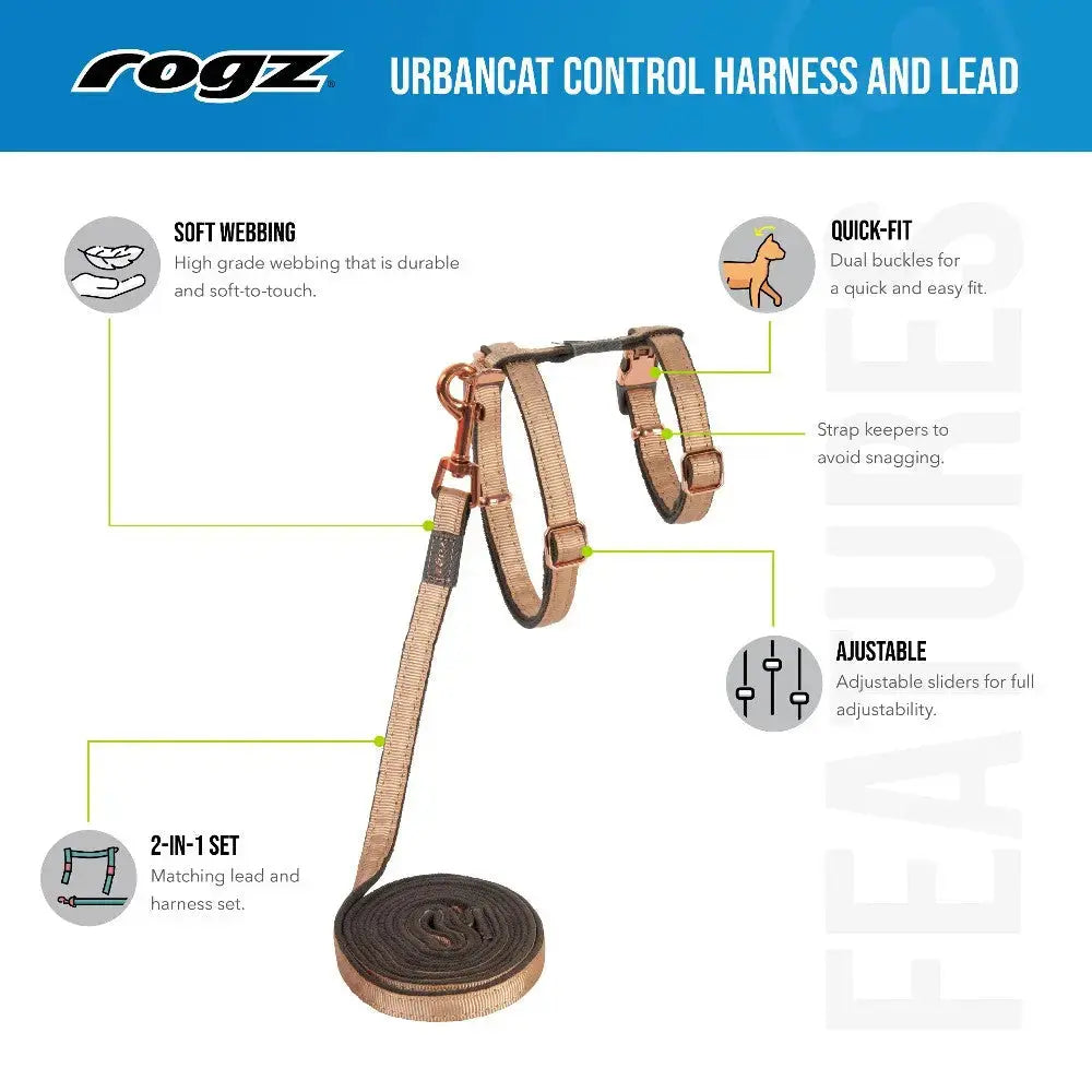 Rogz Urban Control Harness and Lead set with adjustable features for comfort and safety.