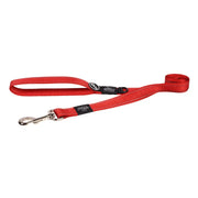 Red dog leash with durable clip and comfortable grip for safe walks.