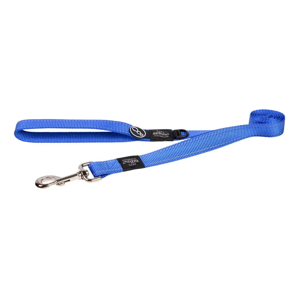 Durable blue dog leash with a sturdy clip for secure walks and outdoor adventures.