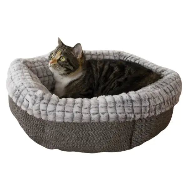 Rosewood Tweed & Plush Round Cat Bed
