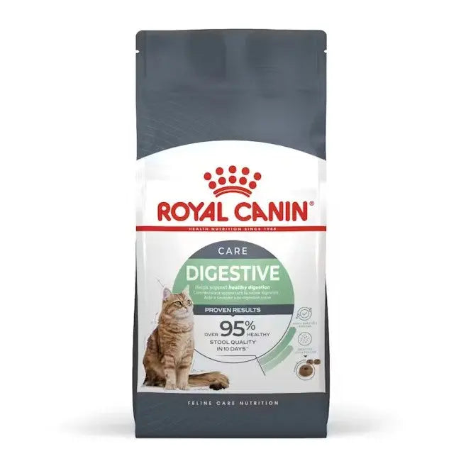 Royal Canin Digestive Care cat food bag, promoting healthy digestion and quality nutrition for felines.