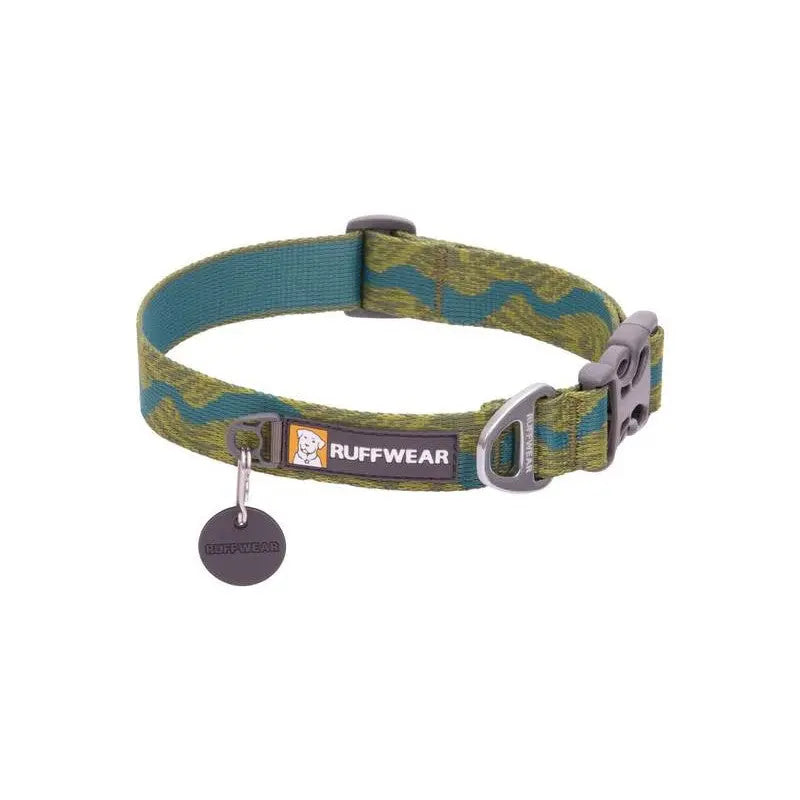Ruffwear dog collar in camouflage design, perfect for outdoor adventures and stylish pet wear.