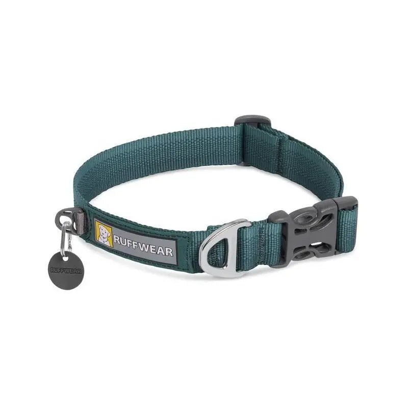 Ruffwear dog collar in teal, featuring durable materials and adjustable fit for comfort and style.
