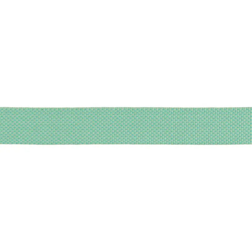 Light teal fabric ribbon with a textured pattern, perfect for crafts and gift wrapping.