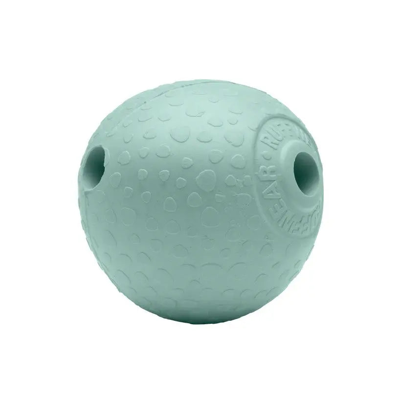 Durable teal dog toy ball with textured surface for enhanced grip and playtime fun.