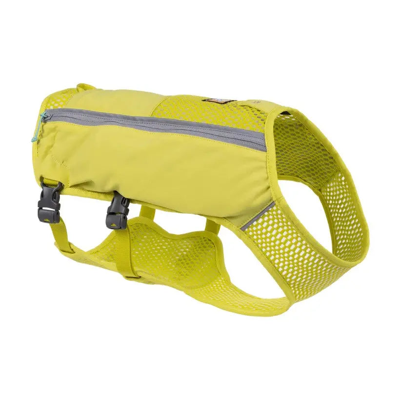 Lightweight dog life jacket with mesh design and adjustable straps for safety and comfort.