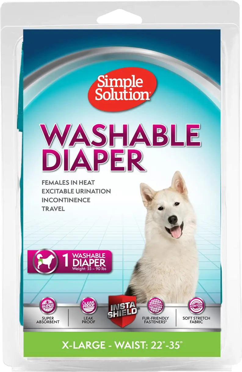 Washable dog diaper for females in heat, featuring InstaShield and soft stretch fabric for comfort.