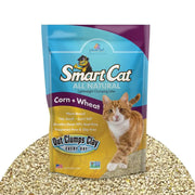 Smart Cat all-natural lightweight clumping litter made from corn and wheat, ideal for odor control.